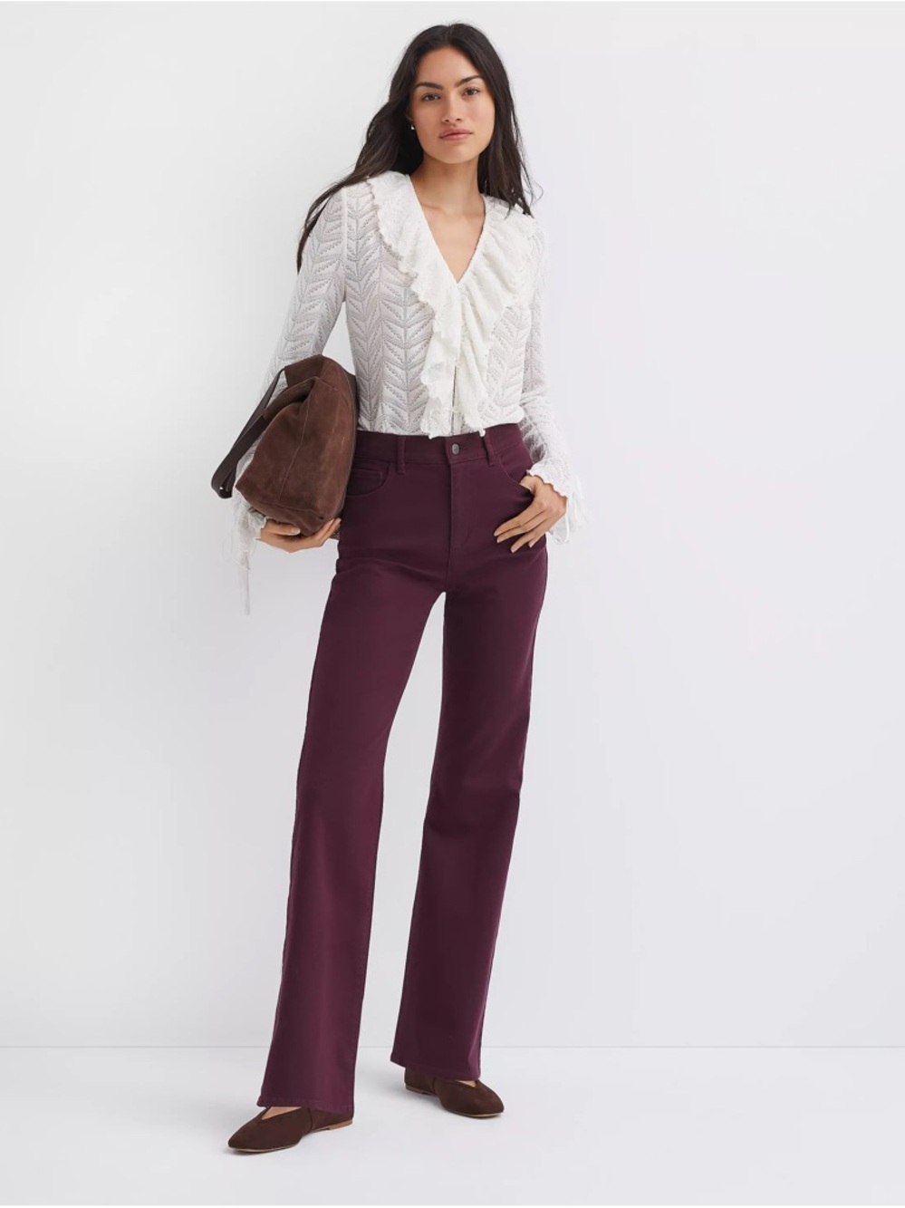 NWT $90 Ann Taylor LOFT High Rise Relaxed Flare Pants Bold Plum 31 Stretch Twill